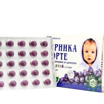 Áfonya forte 3 éves kortól - étrend-kiegészítő cinkkel és különféle vitaminokkal - Evalar - 100 tabletta kép