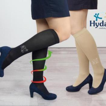 Hydas Kompressziós térdzokni utazáshoz, munkavégzéshez, strasszokkal, fekete (női) beige színben kép