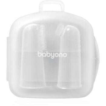 BabyOno Silicone Toothbrush ujjra húzható fogkefe gyermekeknek tokkal 0m+ 2 db kép