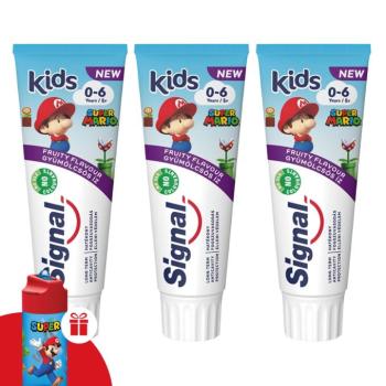 Signal Kids Super Mario gyümölcsös Fogkrém 3x75 ml + Ajándék Kulacs kép
