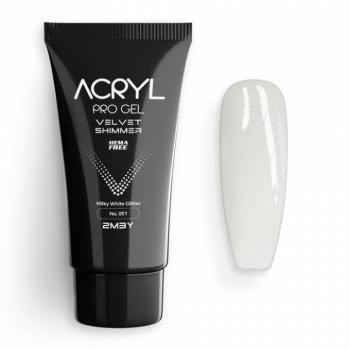 Acryl Pro Gel Velvet - Shimmer 001 Milky White Glitter - HEMA Mentes Akrilzselé (60g) kép