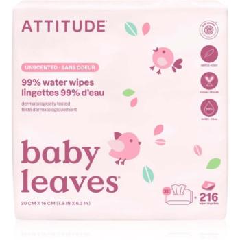 Attitude Baby Leaves Water Wipes nedves törlőkendők illatmentes 3x72 db kép