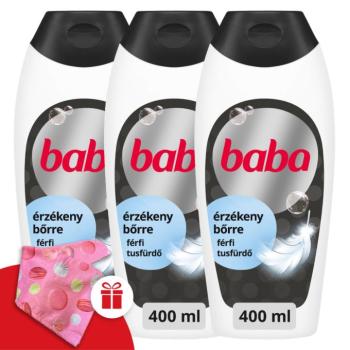 Baba 3in1 férfi Tusfürdő érzékeny bőrre 3x400ml + Ajándék Baba Hajturbán kép
