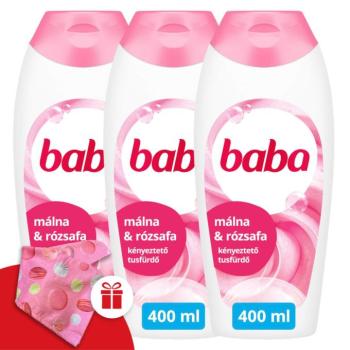 Baba Habcsók Tusfürdő Málna és Rózsafa 3x400ml + Ajándék Baba Hajturbán kép