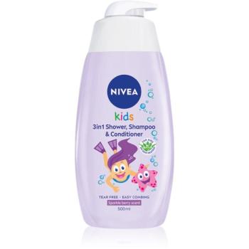 NIVEA Kids Sparkle Berry gyengéd tusoló gél és sampon gyermekeknek 3 az 1-ben 500 ml kép