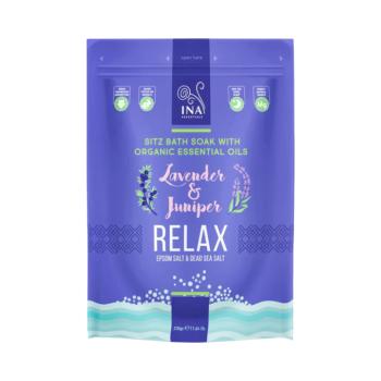 Relax fürdősó levendulával és borókával – pihenéshez és stresszoldó relaxációhoz – 330 g – INA Essentials kép