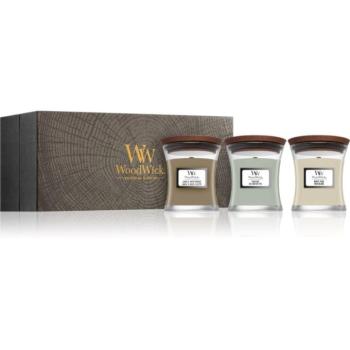 Woodwick Fireside + White Teak + Sand & Driftwood ajándékszett 3x85 g kép